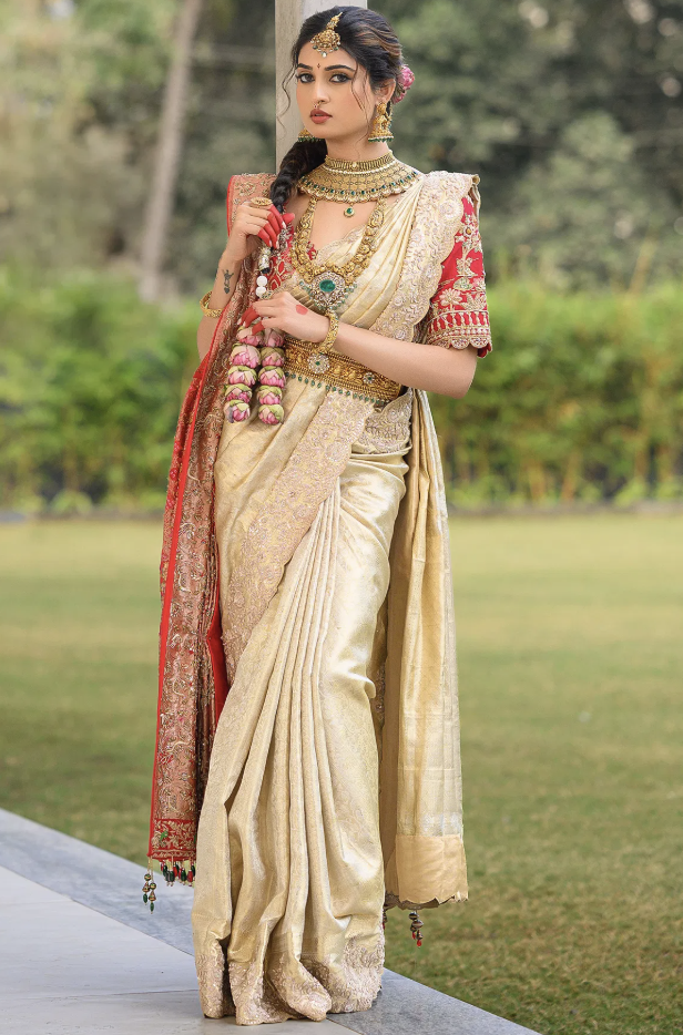 Golden Zari Wedding Saree - 2